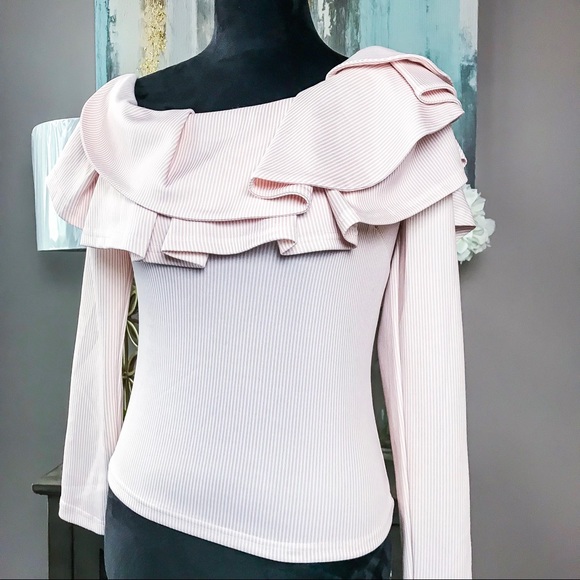 Pink/White Pinstripe Layered Ruffle Top - Picture 2 of 6